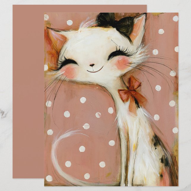 Dusty Rose Terracotta Cat Scrapbook Papper (Front/Back)