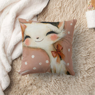 Dusty Rose Terracotta Custom Name Whimsical Cat Cushion