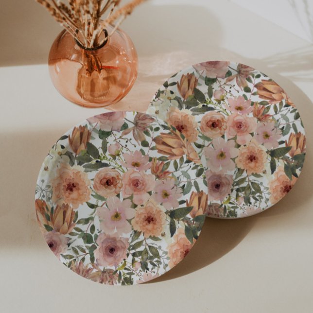 Dusty Rose Terracotta Floral Paper Plate (Creator Uploaded)