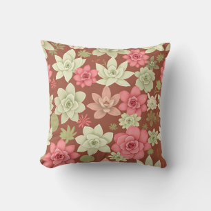 Dusty Rose Terracotta Succulent Echeveria Floral Cushion