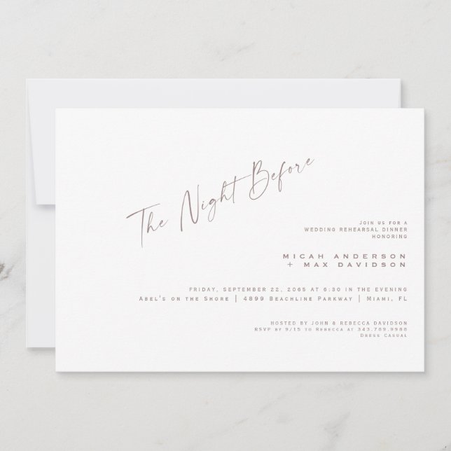 Dusty Rose The Night Before Rehearsal Dinner Invitation (Front)