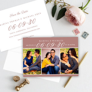 Dusty Rose Three Photo Collage Wedding Save The Date