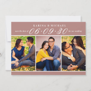 Dusty Rose Three Photo Collage Wedding Save The Date