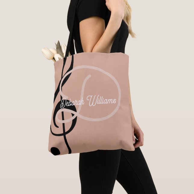 Dusty Rose tote bag with her name & treble clef (Close Up)