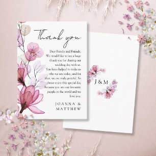 Dusty Rose Transparent Floral Wedding Thank You Place Card