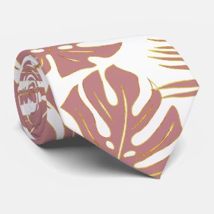 Dusty rose tropical monstera and palm leaves  tie