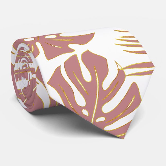 Dusty rose tropical monstera and palm leaves  tie (Rolled)