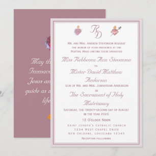 Dusty-Rose Two Hearts Catholic Wedding Invitation