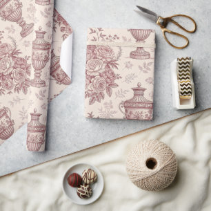Dusty Rose Vases Floral French Wrapping Paper