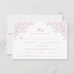 Dusty Rose Vintage Floral Line Art RSVP Card