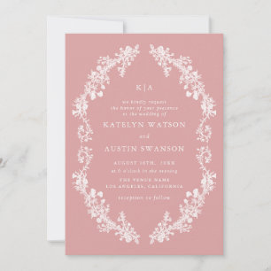 dusty rose vintage floral wedding invitation