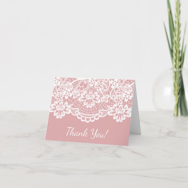 Dusty Rose Vintage Lace Thank You Note (Front)