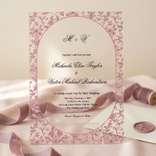 Dusty Rose Vintage Toile de Jouy Floral Wedding Acrylic Invitations