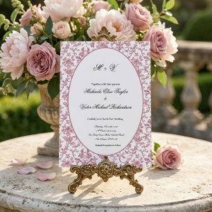 Dusty Rose Vintage Toile de Jouy Floral Wedding Invitation