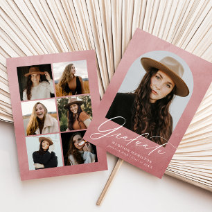 Dusty Rose Watercolor Arch 7 Photo Graduation Announcement