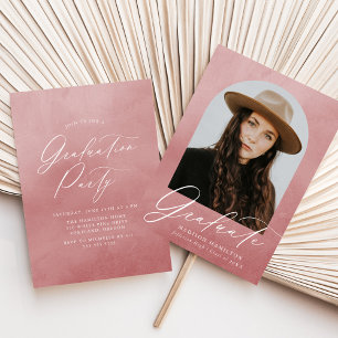 Dusty Rose Watercolor Arch Photo Graduation Party Invitation