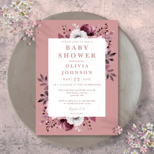 Dusty Rose Watercolor Country Floral Baby Shower Invitation