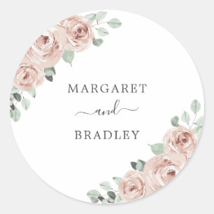Dusty Rose Watercolor Floral Elegant Wedding Classic Round Sticker