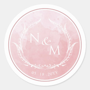 Dusty Rose Watercolor Monogram Envelope Seal/Favou Classic Round Sticker