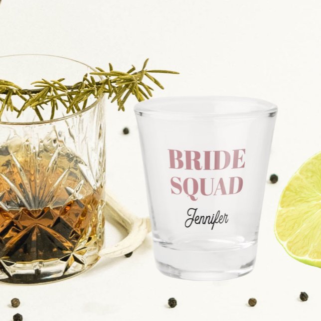 Dusty Rose Wedding Bride Squad Personalized Shot Glass (In Situ)
