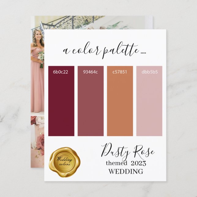 Dusty Rose Wedding colours Palette Card 2023 (Front/Back)