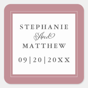 Dusty Rose Wedding Elegant Calligraphy Chic Frame Square Sticker