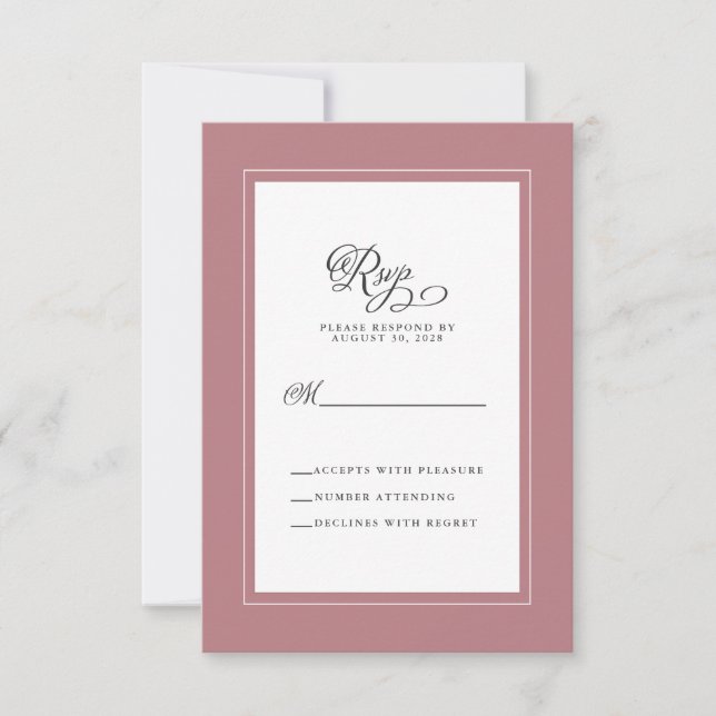 Dusty Rose Wedding Elegant Calligraphy Enclosure RSVP Card (Front)