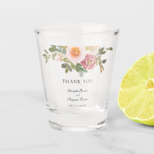 Dusty Rose Wedding Elegant Floral Script Thank you Shot Glass