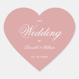 Dusty Rose Wedding Pink Heart Elegant Calligraphy Sticker