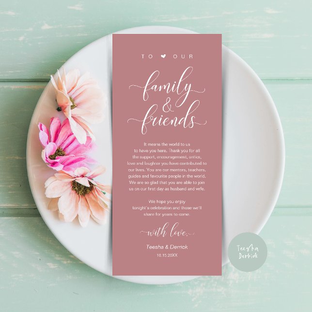 Dusty Rose Wedding Place Setting Thank You Card (Dusty Rose Pink Wedding Place Setting Thank You Card, Dinner Lunch Brunch Party Celebration)