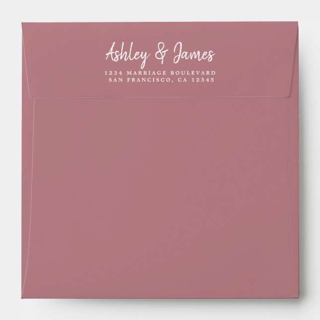 Dusty Rose Wedding Return Address Square Envelope (Back (Top Flap))