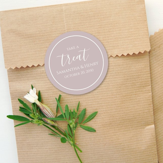 Dusty Rose Wedding Simple Calligraphy Script Treat Classic Round Sticker (Creator Uploaded)