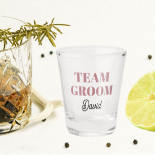 Dusty Rose Wedding Team Groom Personalised Shot Glass