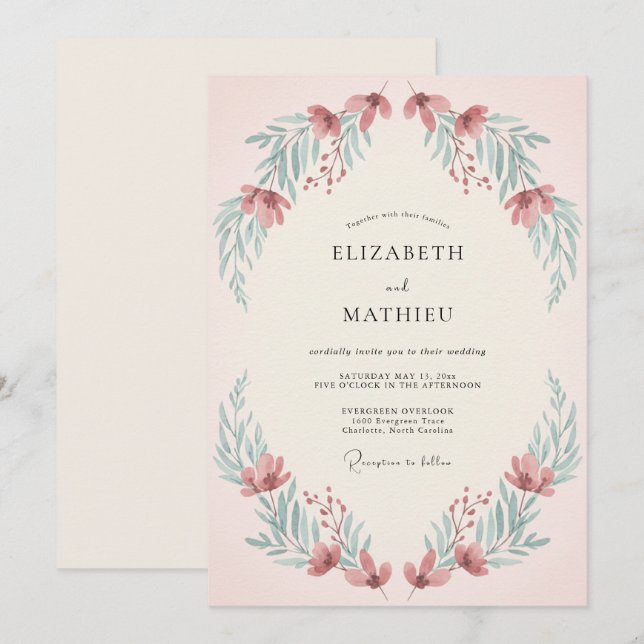 Dusty Rose Whispering Summer Wedding Invitation (Front/Back)