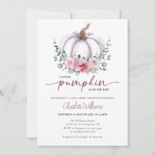 Dusty Rose & White A Little Pumpkin Baby Shower  Invitation