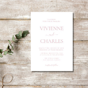 Dusty Rose & White Budget Guiet Clean Wedding Invitation
