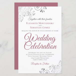 Dusty Rose & White BUDGET Wedding Invite Large