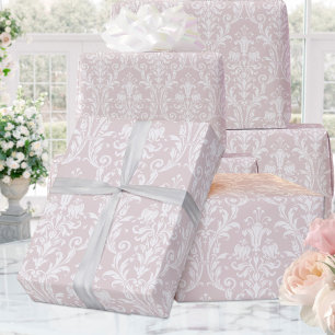 Dusty Rose White Damask Elegant Wedding Wrapping Paper