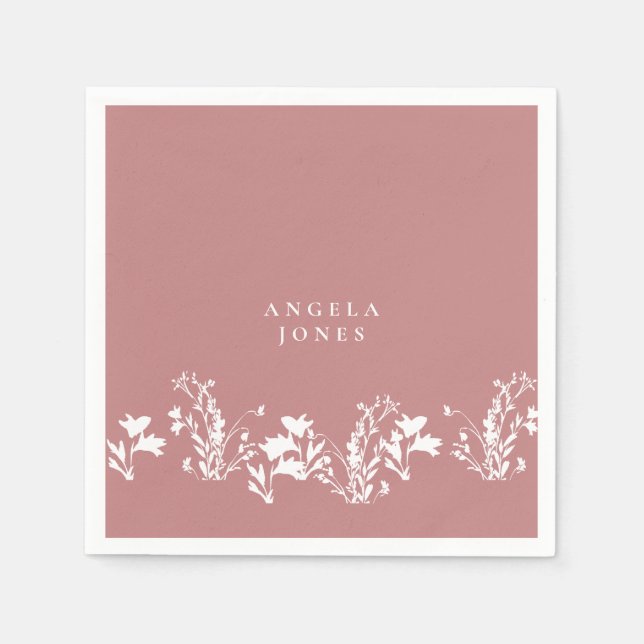  Dusty Rose White Floral Custom Bridal Shower Napkin (Front)