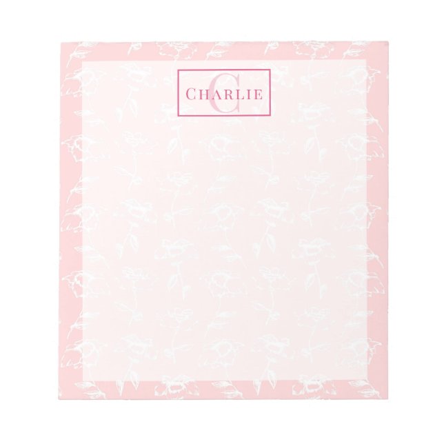 Dusty Rose White Floral, Custom Monogram Dog Pet Notepad (Front)