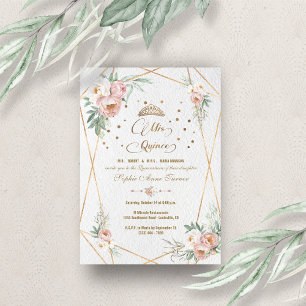 Dusty Rose White Floral Mis Quince Quinceañera  Invitation