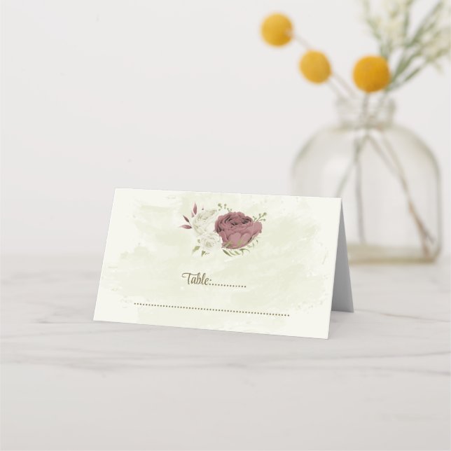dusty rose white flowers botanical wedding place card (Front)