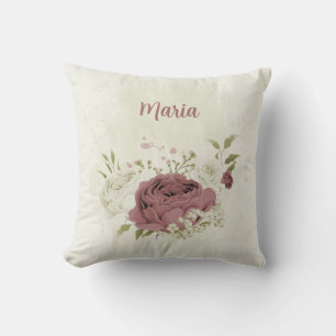 dusty rose white flowers cushion