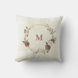 dusty rose white flowers cushion