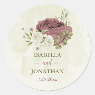dusty rose white flowers wedding classic round sticker