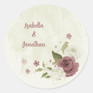 dusty rose white flowers wedding classic round sticker