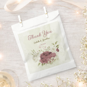 dusty rose white flowers wedding favour bag