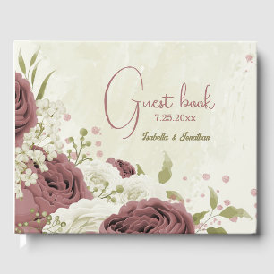 dusty rose white flowers wedding guest book