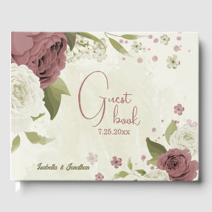 dusty rose white flowers wedding guest book