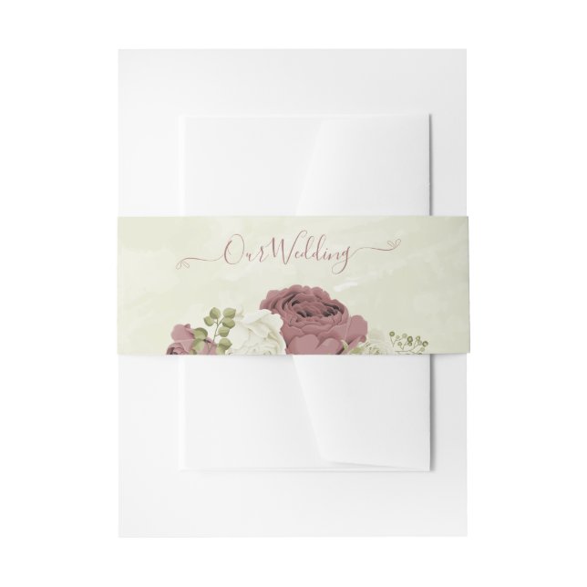 dusty rose white flowers wedding invitation belly band (Front Example)